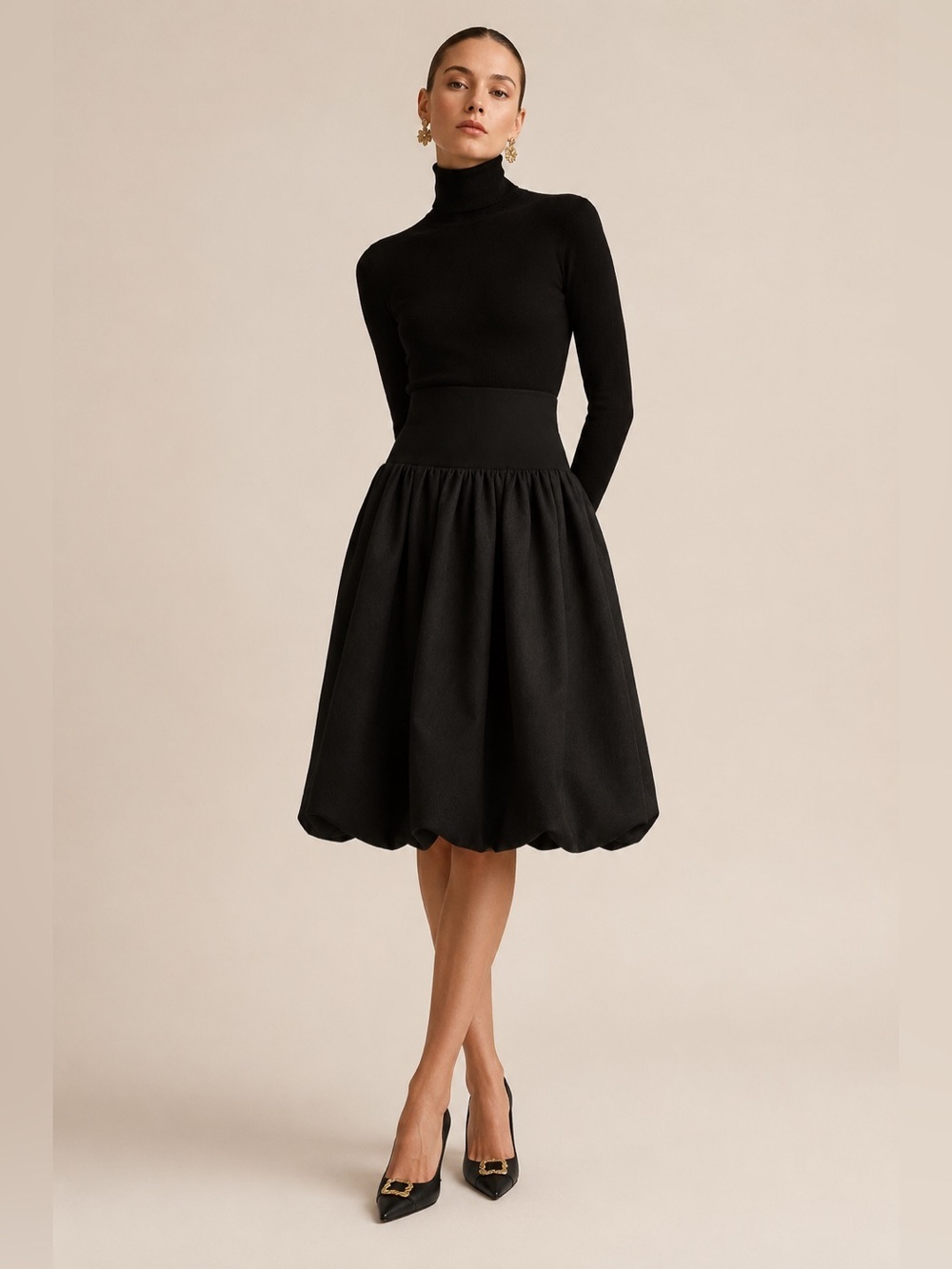 Oscar de la Renta Black Silk Blend High Waist Bubble Skirt XS Made Italy